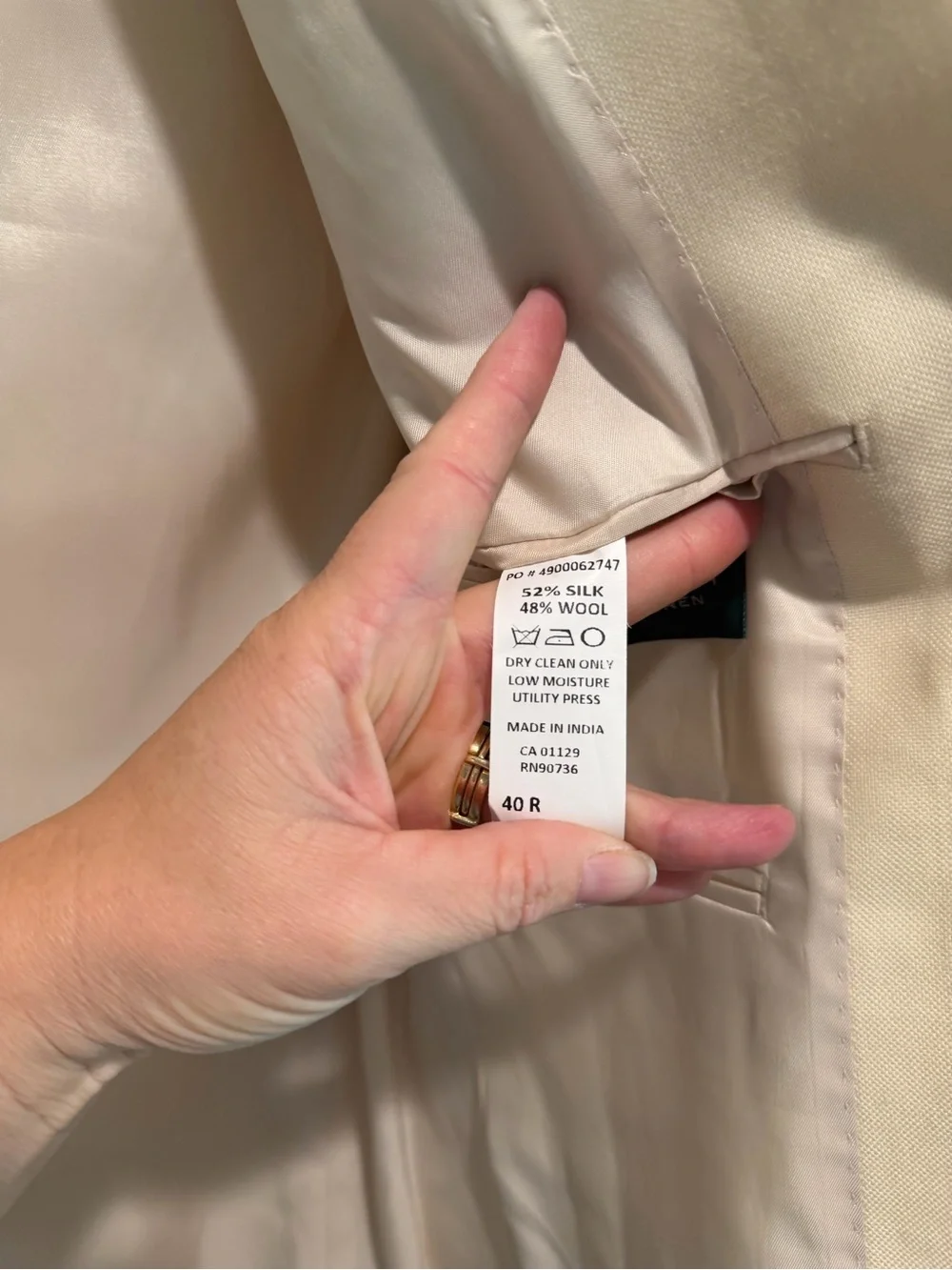 Lauren Ralph Lauren Mens 40R Ivory Silk Wool Blazer Sport Coat